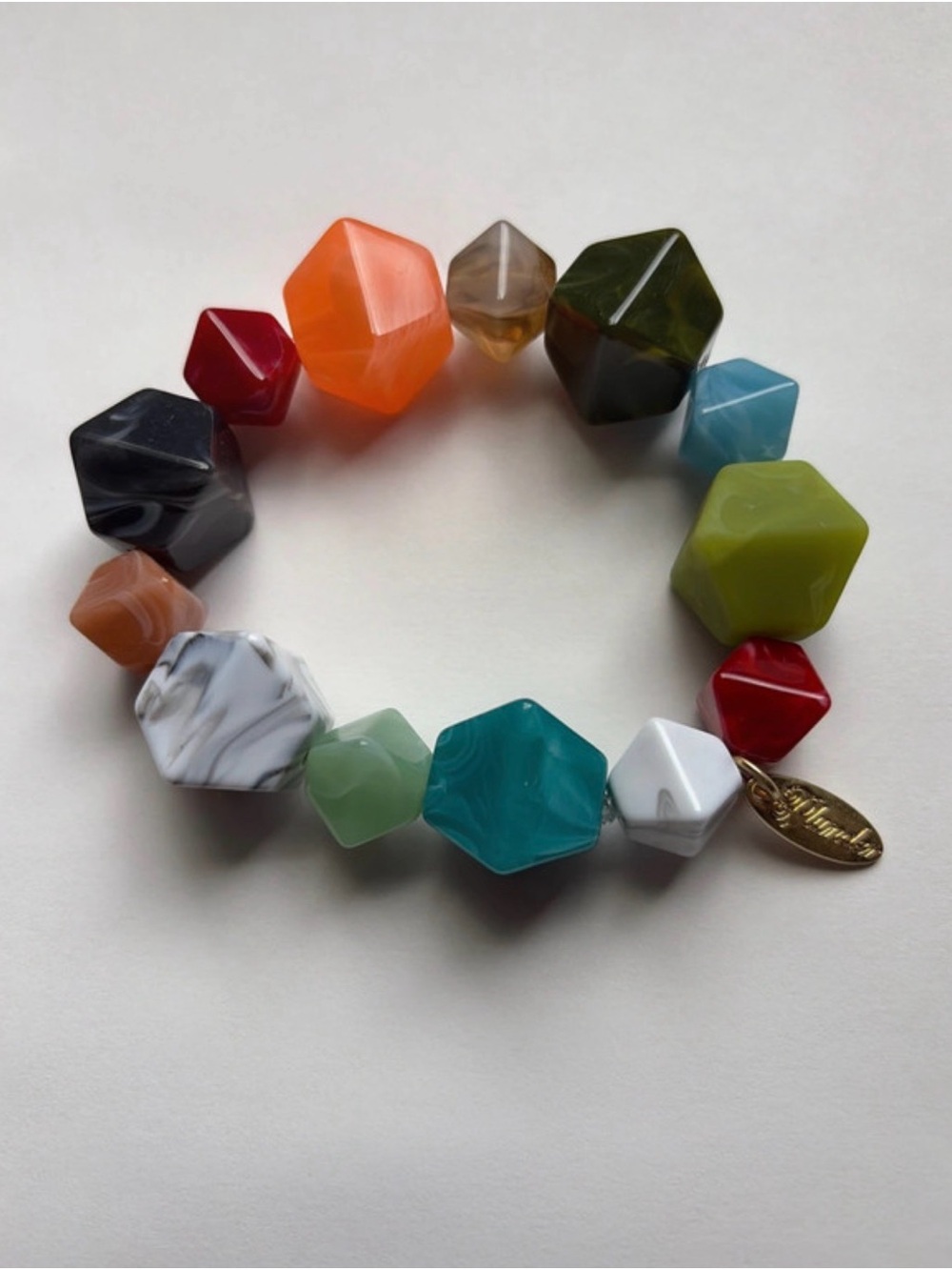 Fun Multicolor Faceted Geometric Stone Bead Stretch Bracelet
